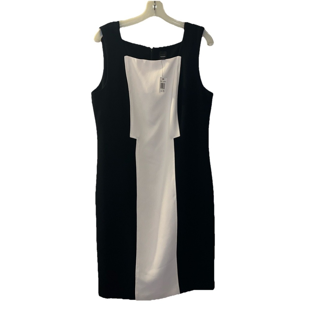 Saks Fifth Avenue Black Ivory Colorblock Sheath Dress Size 14 Sleeveless‎ Work